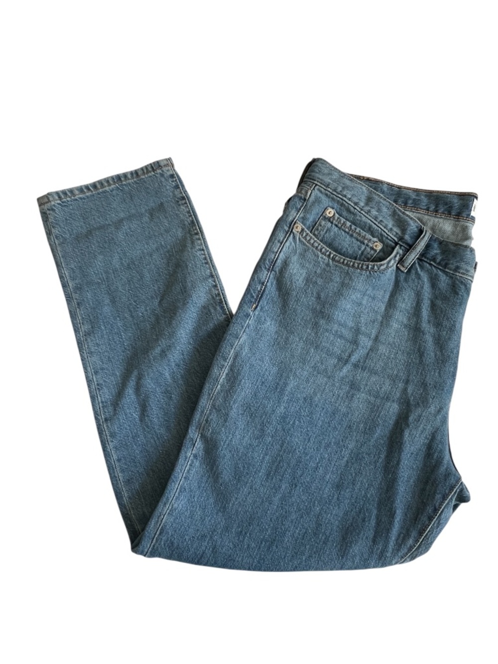 MANGO Jeans Relaxed Fit Straight Leg Size US 10 Cotton Linen Blend Med Wash Soft